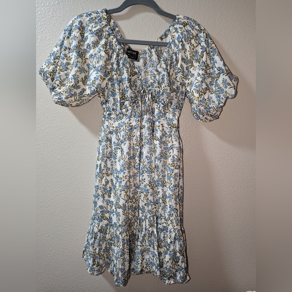 Minkpink Juniper mini dress NEW linen blend puff sleeve flowy floral shopbop - Picture 4 of 10